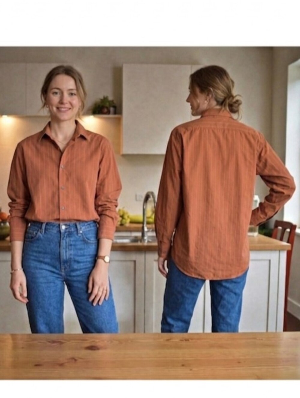 Uniqlo U Women's Brick & Pink Stripe Long Sleeve Relaxed Shirt